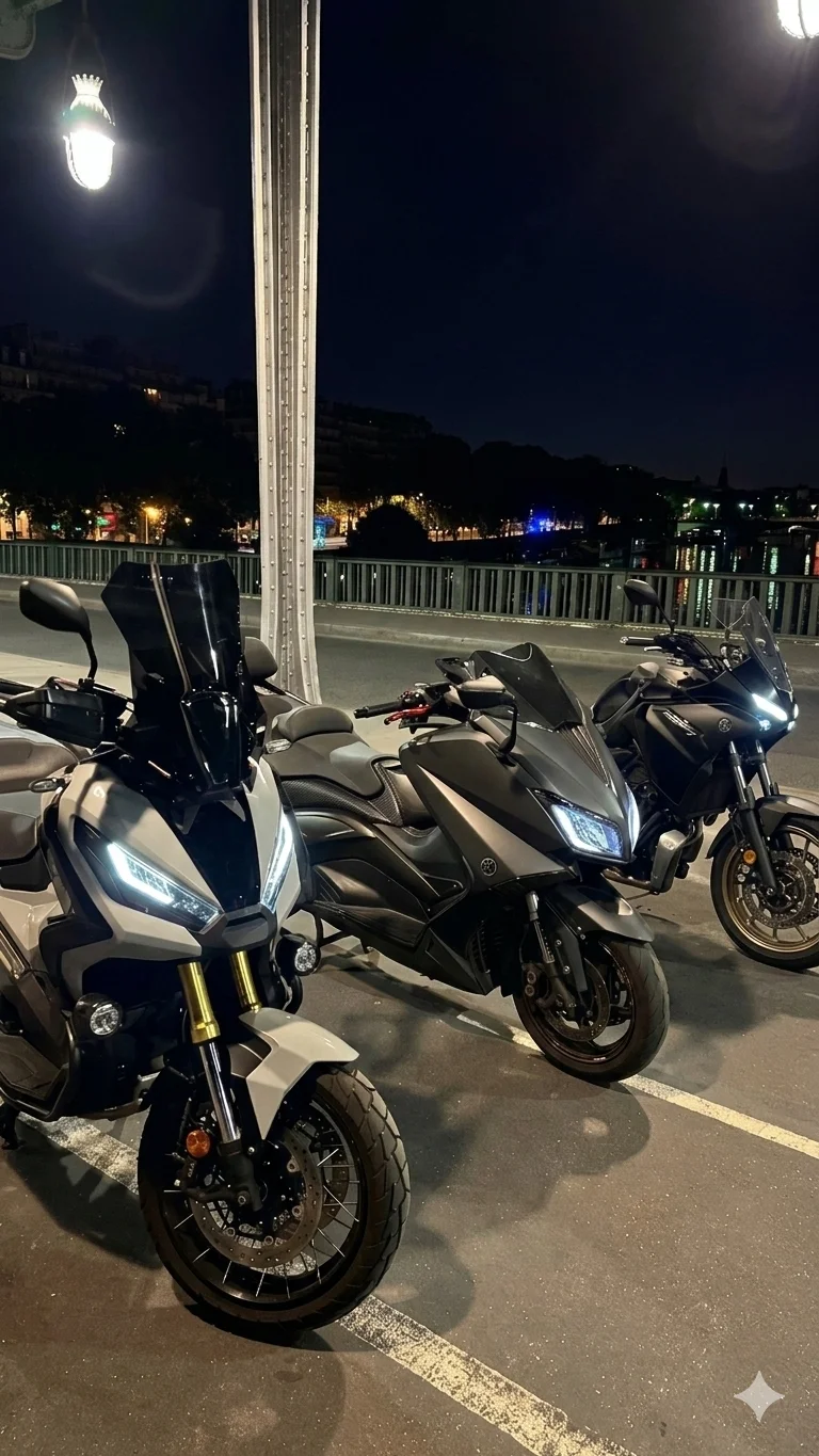 Le trio de nuit sur le pont - X-ADV, TMAX, Tracer